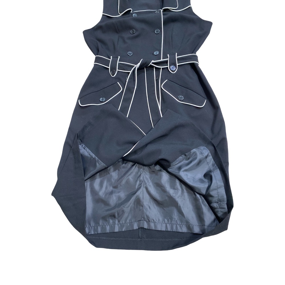 Calvin Klein Black White Piping Double Breasted Trench Dress Sleeveless Midi 12 - Picture 10 of 11